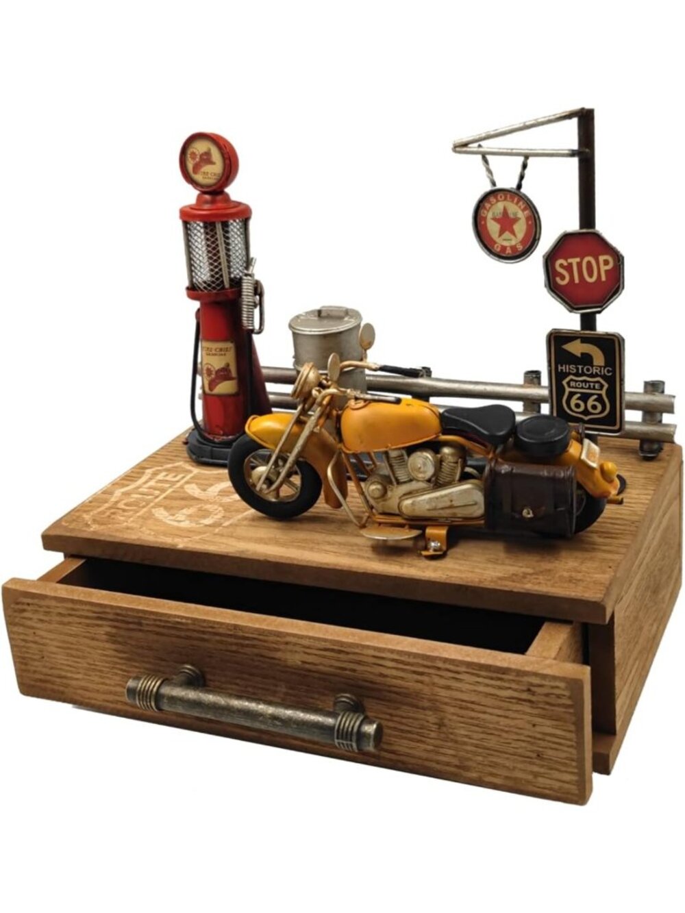 Vintage Gas Station Model Storage Box | Retro Gas Pump & Motorcycle Decor